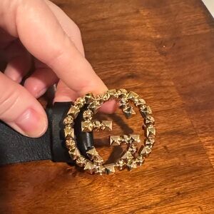 Gucci Black Belt with Gold Studded GG Emblem